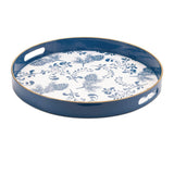 14" Blue White And Gold Pinecone Round Serving Tray