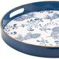 14" Blue White And Gold Pinecone Round Serving Tray