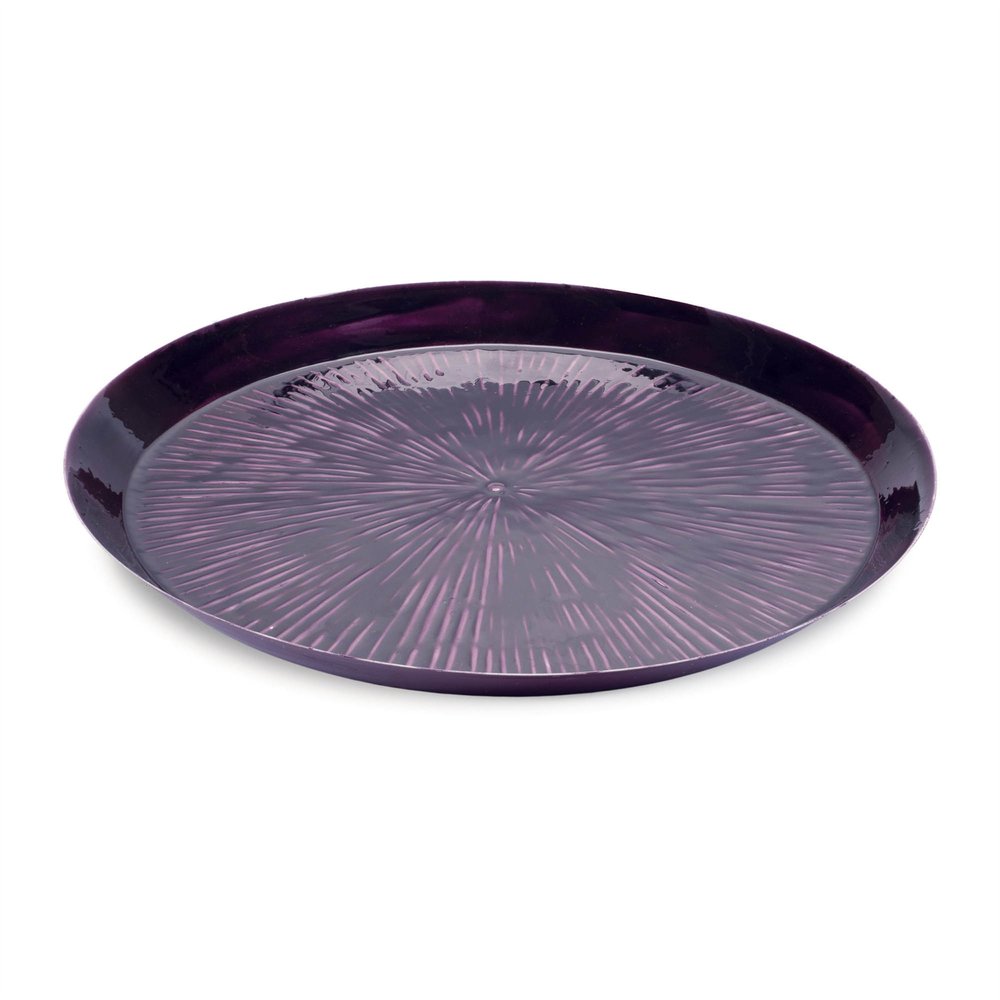 14" Purple Metal Etched Round Serving Tray