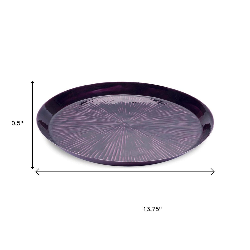 14" Purple Metal Etched Round Serving Tray