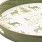 14" Green White And Gold Woodland Scene Round Serving Tray With Handles