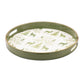14" Green White And Gold Woodland Scene Round Serving Tray With Handles