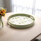 14" Green White And Gold Woodland Scene Round Serving Tray With Handles
