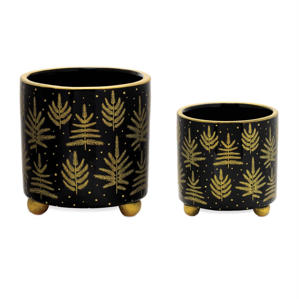Set of Two Black And Gold Ceramic Pot Planters