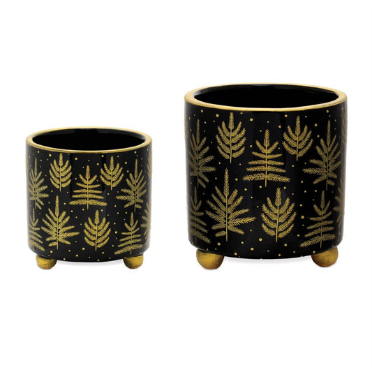Set of Two Black And Gold Ceramic Pot Planters