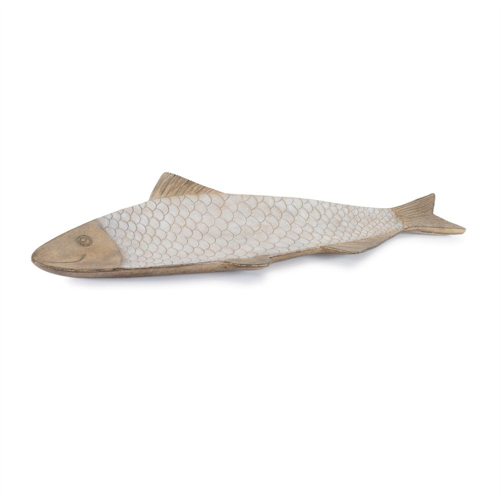 23" Brown Ceramic Etched Fish Serving Tray