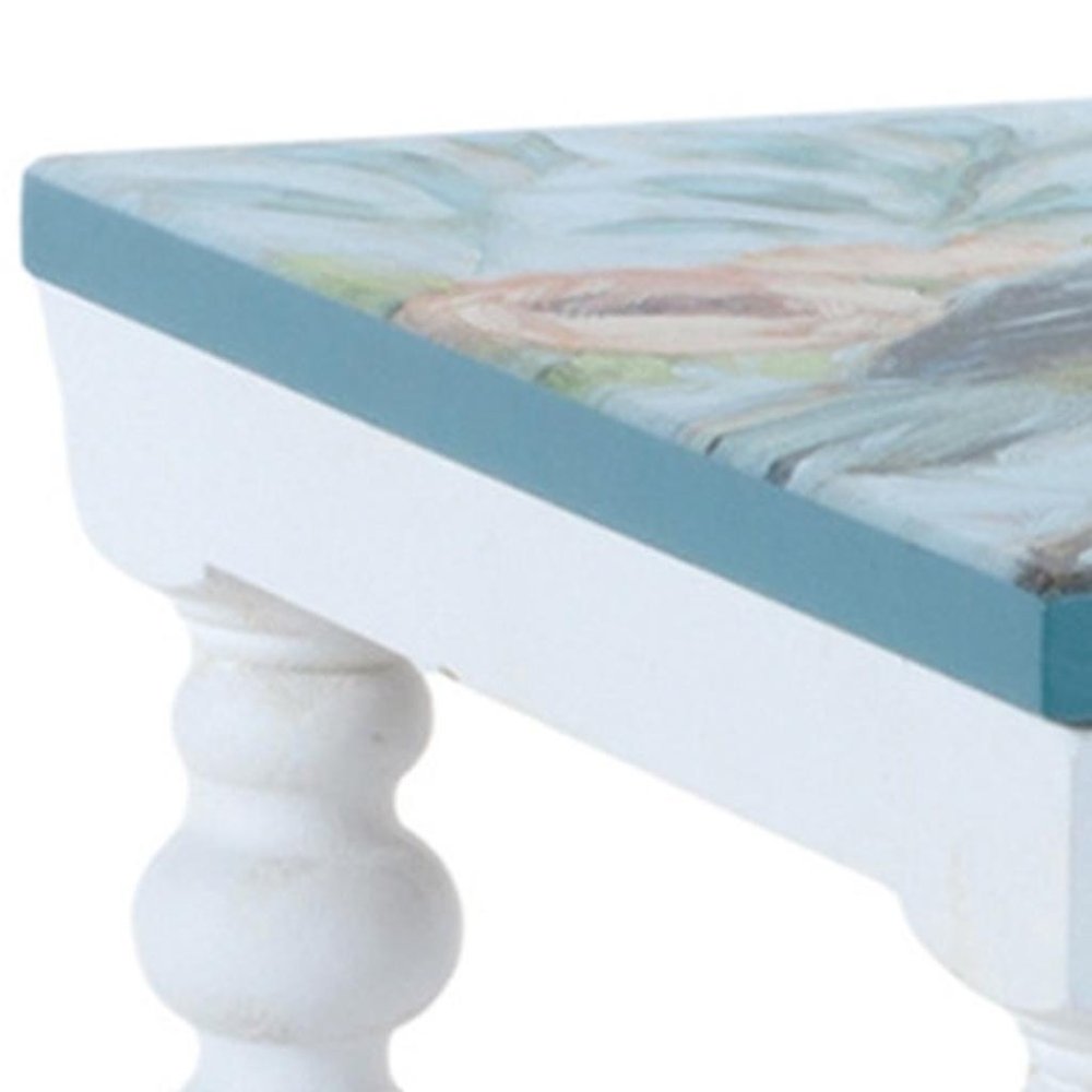 Set of Two Blue And White Solid and Manufactured Wood Floral Square Riser Tray