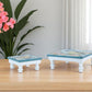 Set of Two Blue And White Solid and Manufactured Wood Floral Square Riser Tray