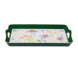17" Green And White Watercolor Floral Serving Tray With Handles