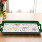 17" Green And White Watercolor Floral Serving Tray With Handles