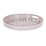 14" Cream And Gray Geometric Pad Print Round Serving Tray With Handles