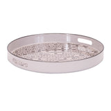 14" Cream And Gray Geometric Pad Print Round Serving Tray With Handles