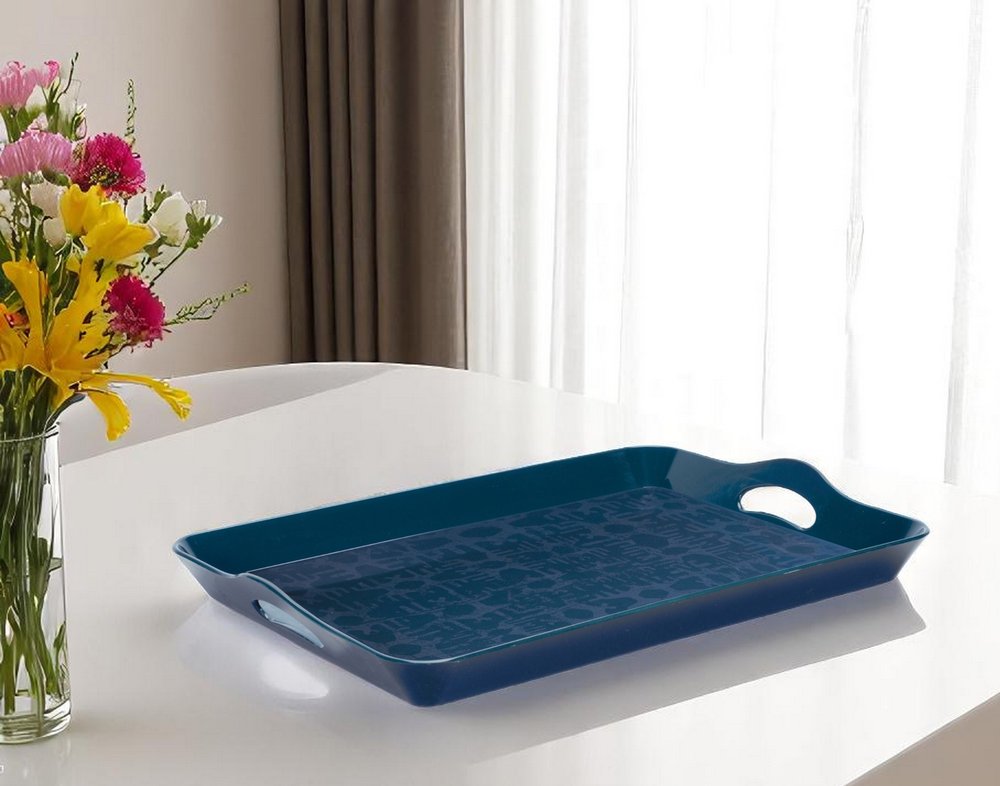 17" Blue Abstract Geo Printed Serving Tray