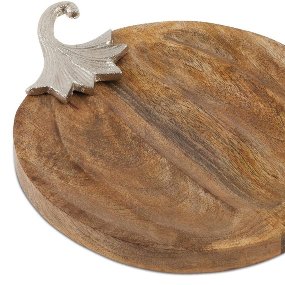 12" Natural Solid Wood Pumpkin Serving Tray