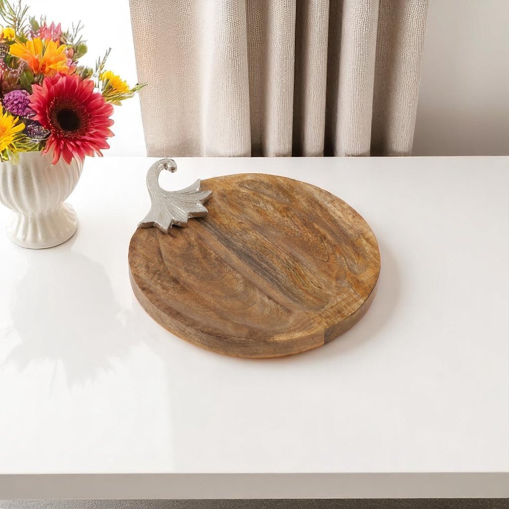 12" Natural Solid Wood Pumpkin Serving Tray