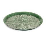 14" Green Metal Etched Round Serving Tray