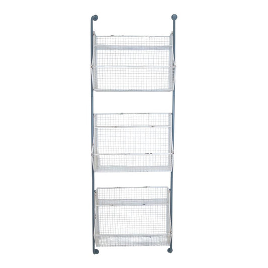 24" White And Gray Metal Baskets Wall Mounted Cubby Shelf