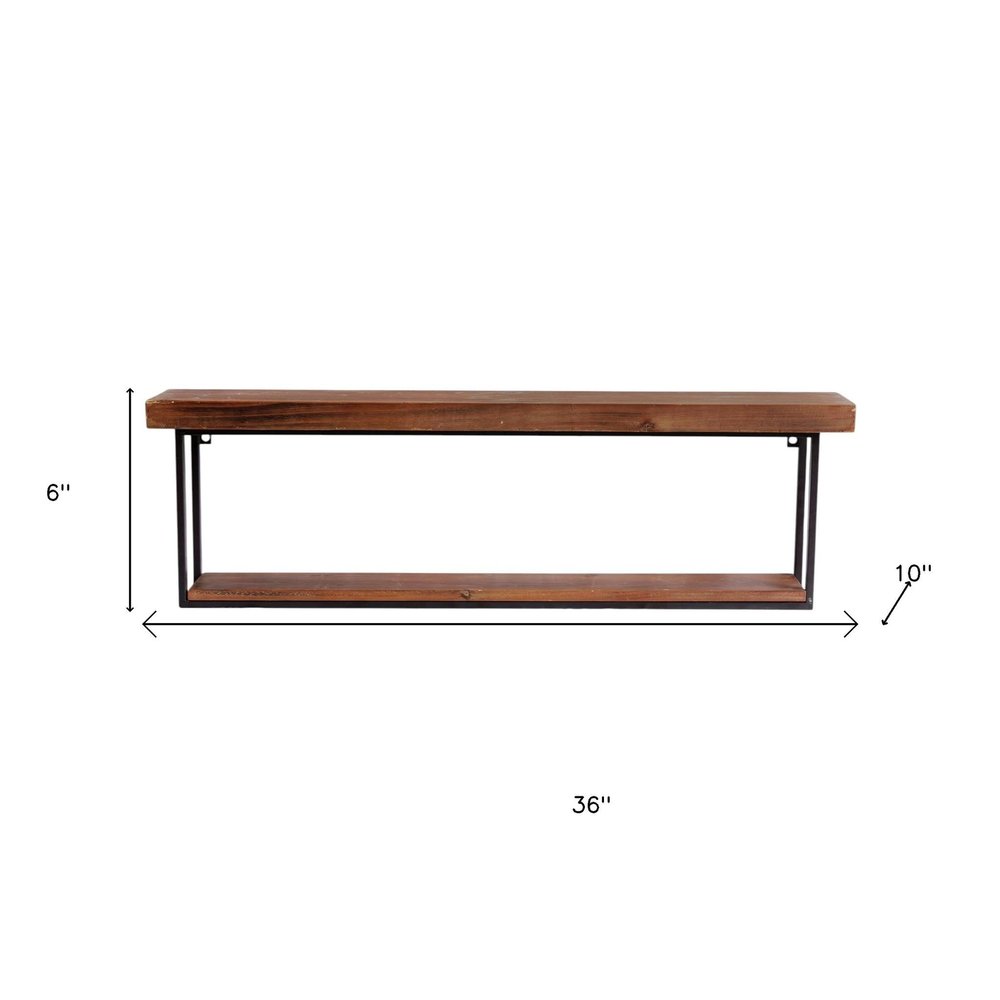 36" Set Of Two Black And Brown Wood And Metal Two Level Accent Shelf