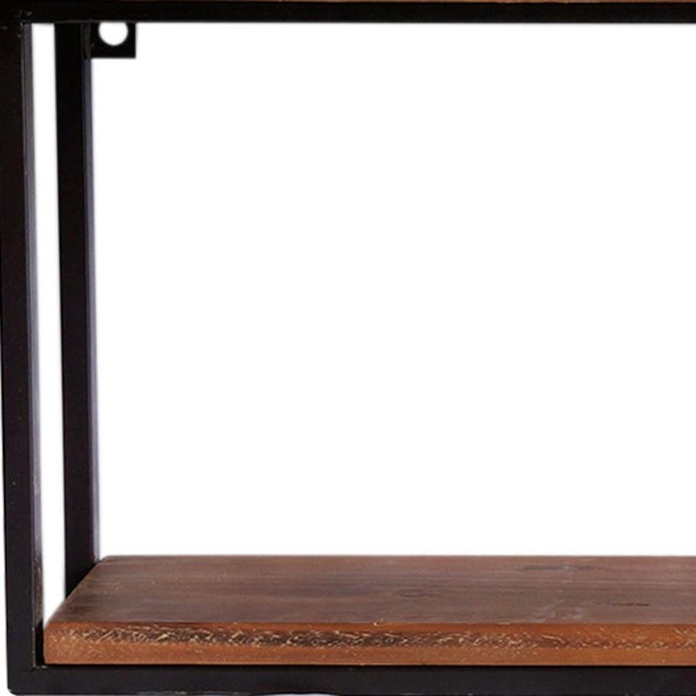 36" Set Of Two Black And Brown Wood And Metal Two Level Accent Shelf