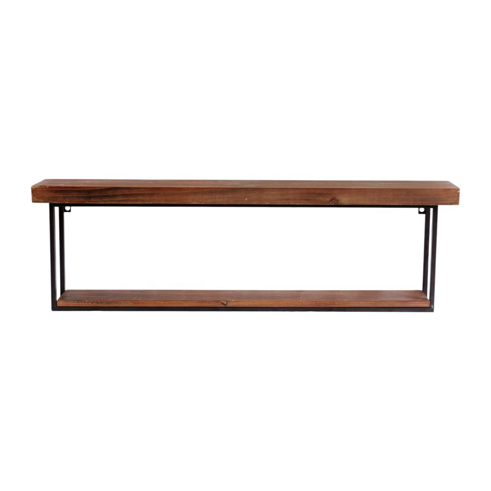 36" Set Of Two Black And Brown Wood And Metal Two Level Accent Shelf