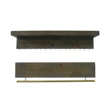 Set Of Two Brown Wood Wall Mounted Accent Shelves With Hooks