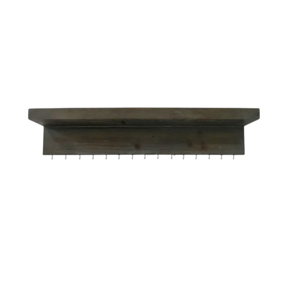 Set Of Two Brown Wood Wall Mounted Accent Shelves With Hooks