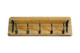6" Black And Brown Metal And Solid Wood Five Hook Wall Mount Coat Rack