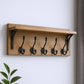 6" Black And Brown Metal And Solid Wood Five Hook Wall Mount Coat Rack