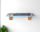 24" Blue And Natural Wood Agate Pattern Wall Mount Accent Shelf