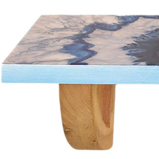 24" Blue And Natural Wood Agate Pattern Wall Mount Accent Shelf