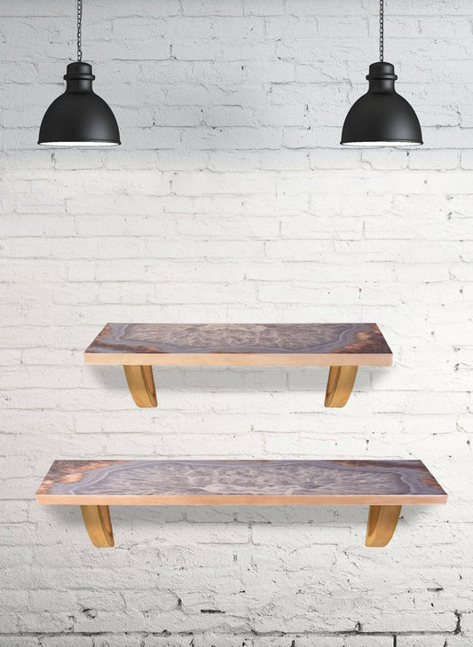 24" Gray And Natural Wood Wall Mounted Accent Shelf