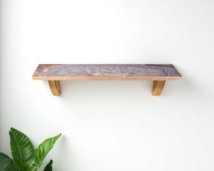 24" Gray And Natural Wood Wall Mounted Accent Shelf