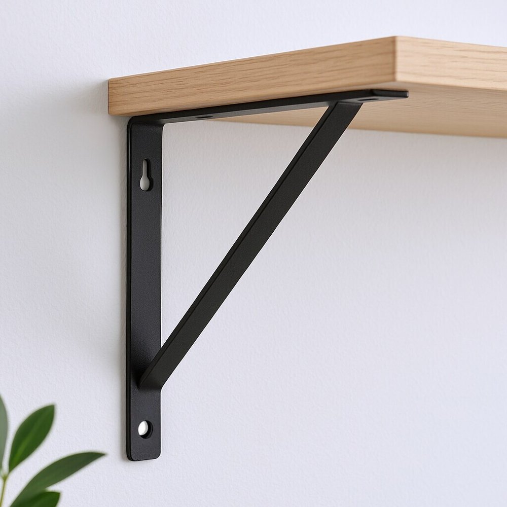 7" Set Of Two Black Metal Wall Mounted Shelf Brackets