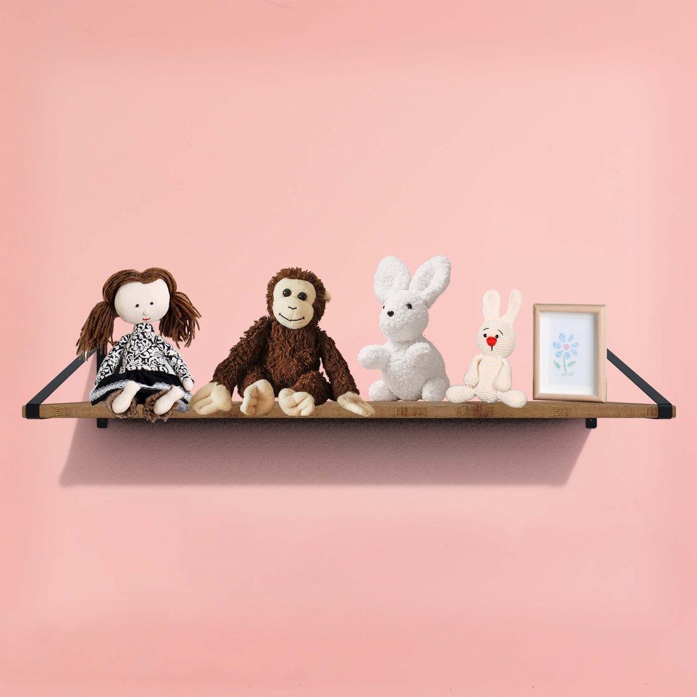 8" Set Of Two Black Metal Wall Mounted Shelf Brackets