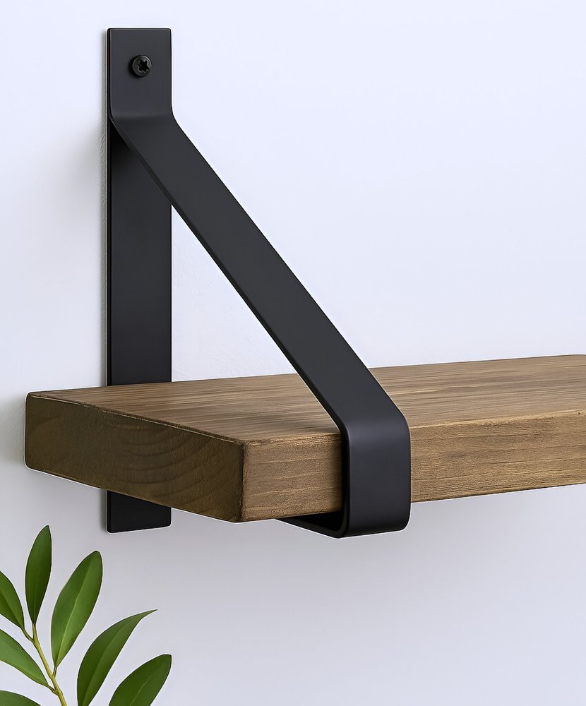 8" Set Of Two Black Metal Wall Mounted Shelf Brackets