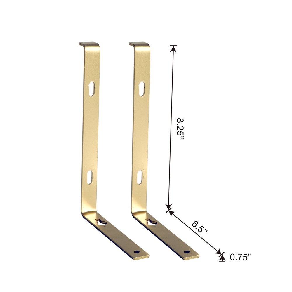 7" Set Of Two Gold Metal Wall Mounted Shelf Brackets