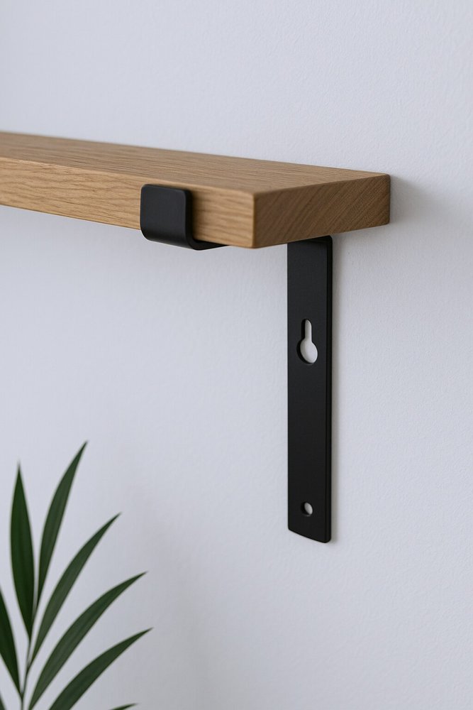 7" Set Of Two Black Metal Wall Mounted Shelf Brackets