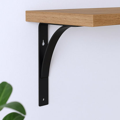 8" Set Of Two Black Curved Metal Wall Mounted Shelf Brackets