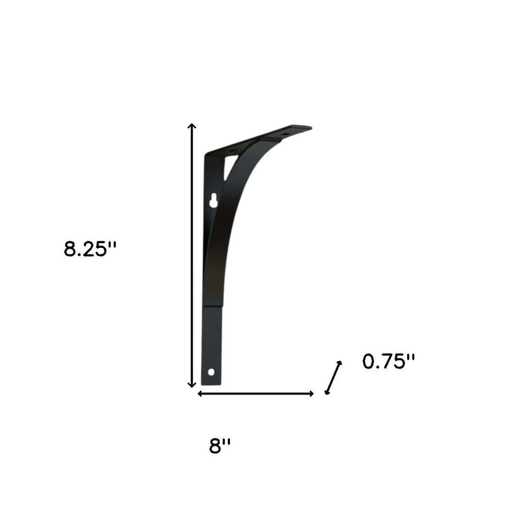 8" Set Of Two Black Curved Metal Wall Mounted Shelf Brackets