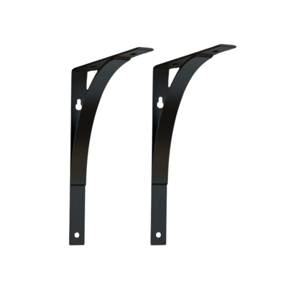 8" Set Of Two Black Curved Metal Wall Mounted Shelf Brackets