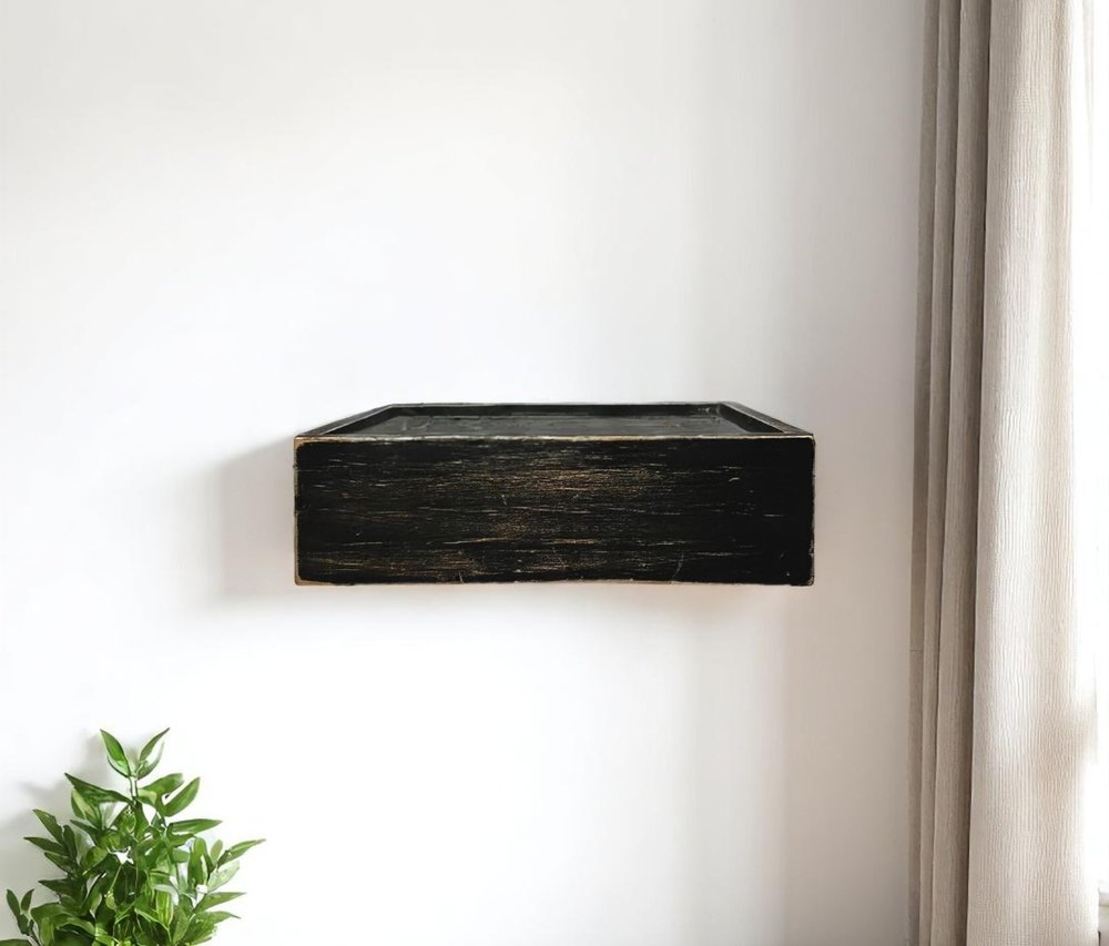 10" Black Distressed Wood Wall Mounted Floating Shelf With LED