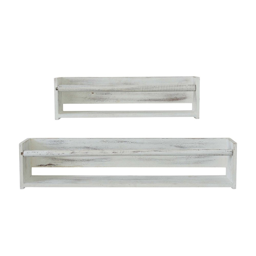 Set Of Two White Wood Wall Mounted Floating Shelves