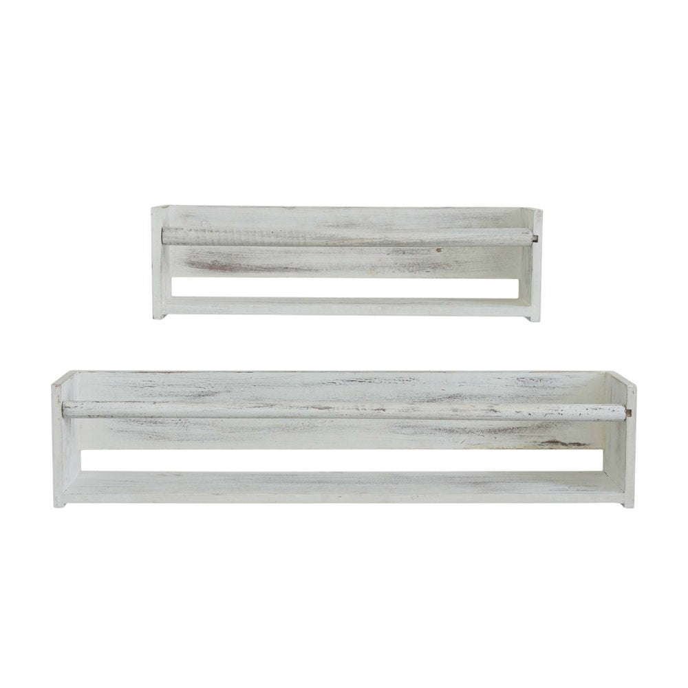 Set Of Two White Wood Wall Mounted Floating Shelves