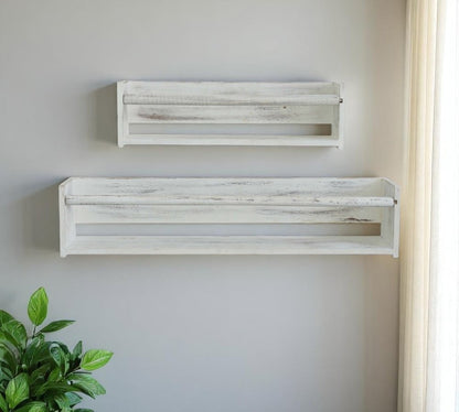 Set Of Two White Wood Wall Mounted Floating Shelves