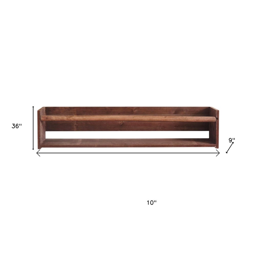 Set Of Two Brown Wood Wall Mounted Floating Shelves