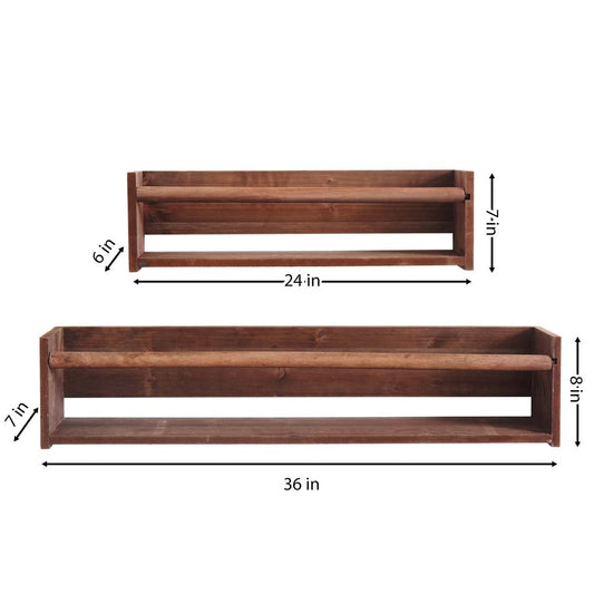 Set Of Two Brown Wood Wall Mounted Floating Shelves