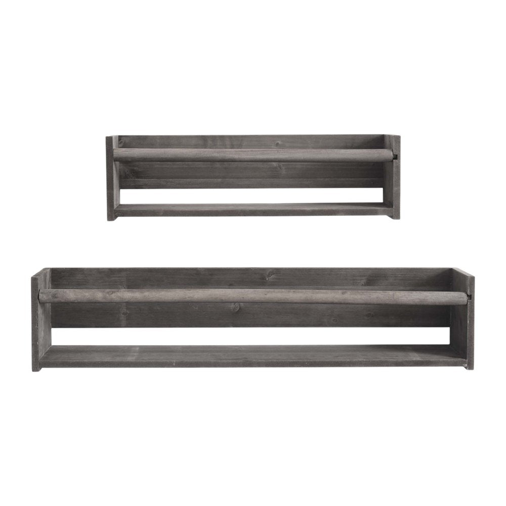 Set Of Two Gray Wood Wall Mounted Floating Shelves