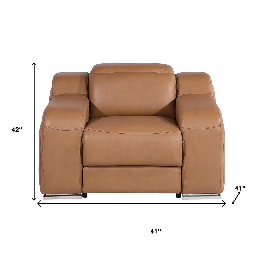 41" Chestnut Italian Leather Wall Hugger Recliner With USB