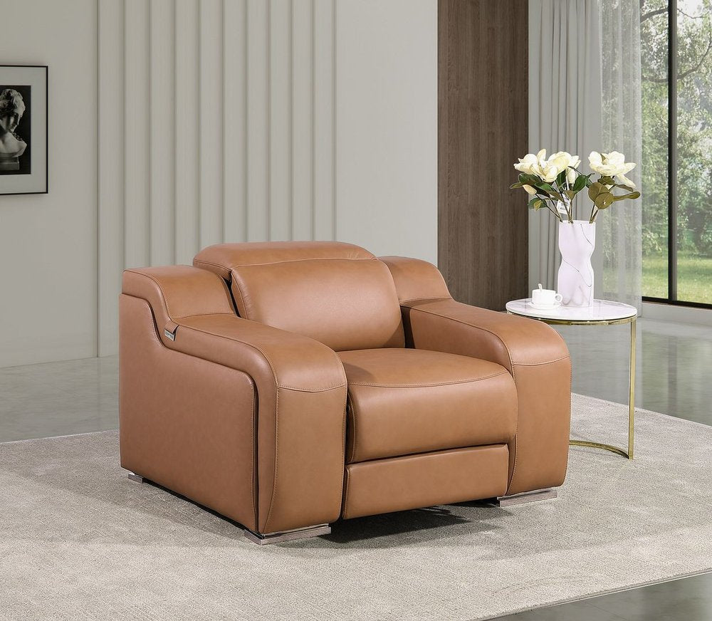 41" Chestnut Italian Leather Wall Hugger Recliner With USB