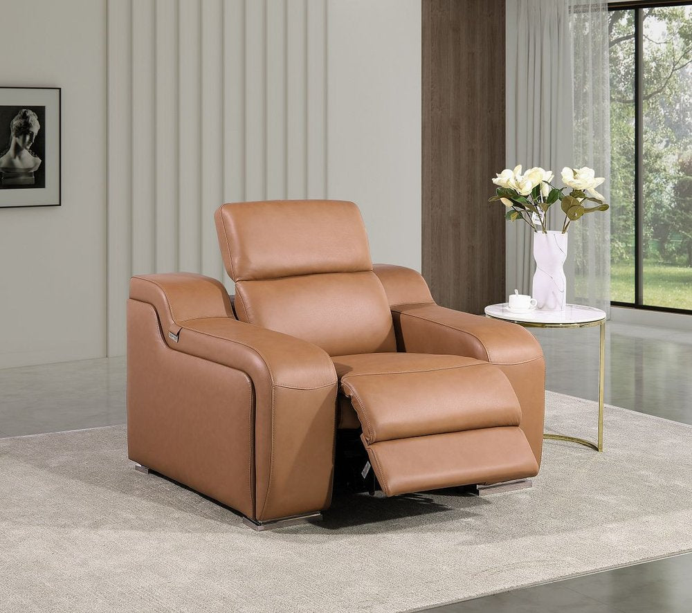 41" Chestnut Italian Leather Wall Hugger Recliner With USB